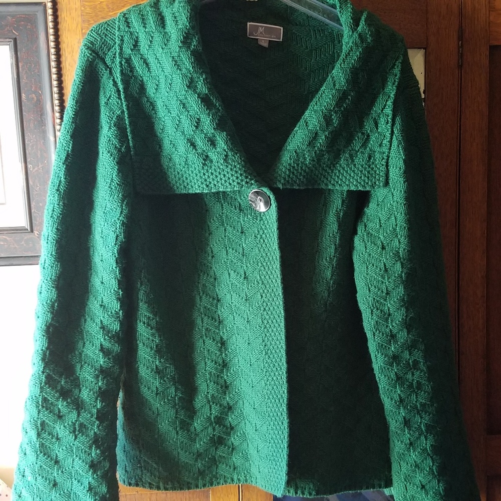 JM Collection Green Swing Cardigan L